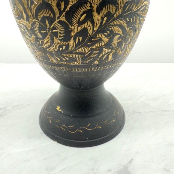 Vintage Handcrafted Brass Vase With Intricate Gold Floral Etching Design - Picture 5 of 11